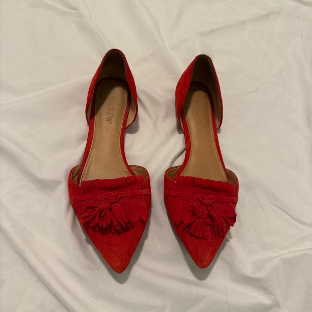 J. Crew Red Suede Flats with Tassels